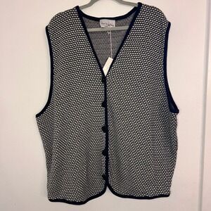 Vintage DVF Sweater Vest Womens‎ 3X Black White Button Academia Minimalist NWT